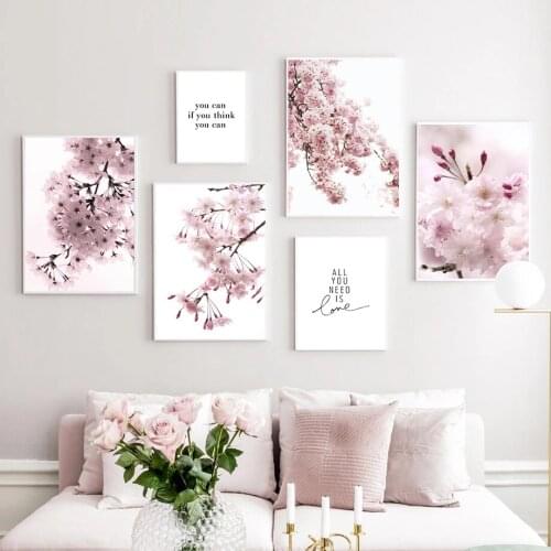 Pink Flower Picture Wall Art Canvas Painting Modern Nordic Quote Plant Posters And Prints For Home Decor Living Room Art Design
