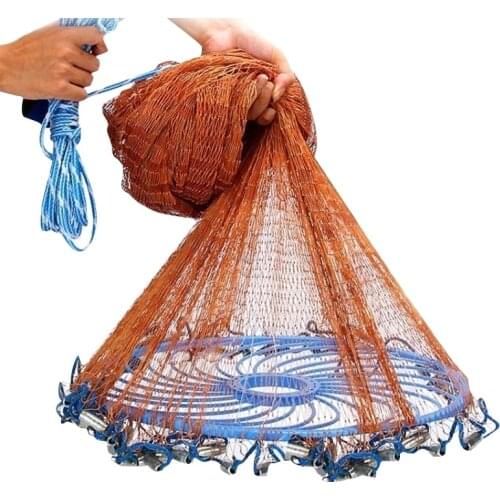 Upgraded American Hand Cast Net with Flying Disc Easy Throw Fly Fishing Net Diameter 300cm-720cm Fishing Network Tool Small Mesh