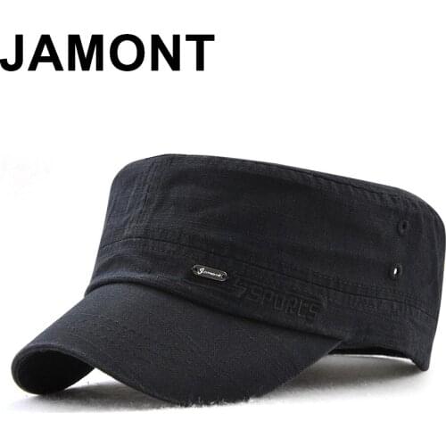 Jamont Military Style Cadet Army Cap Men Women Pure Color Washed Cotton Flat Top Hats Summer Autumn Adjustable Chapeau Visor Hat