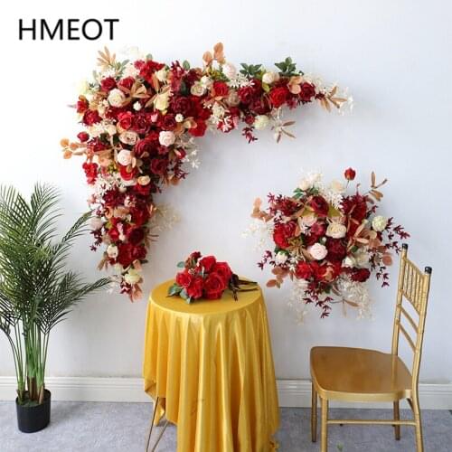 Red Rose Wedding Floral Ball Wall Hanging Triangle Flower Arch Fake Flower Row Party Scene Wedding Celebration Backdrop Layout