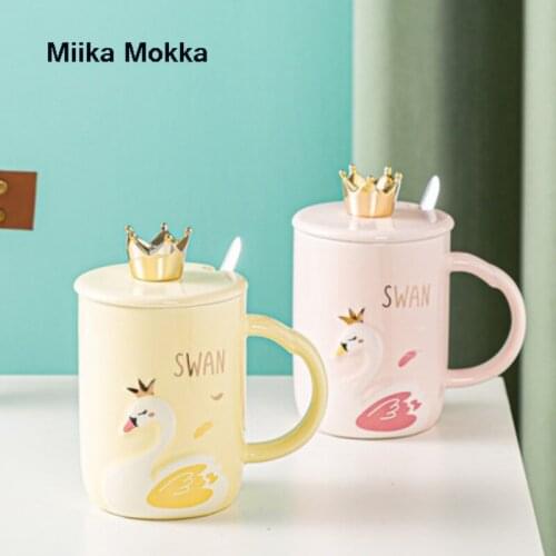 Japanese Style Creative Crown Mug 400ml Animal Cute Girl Ceramic Cup Custom Coffee Cup Couple Water Cup with Lid Spoon Cup
