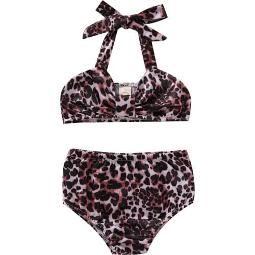 Fashion Infant Baby Girl Bikini Sets Kids Leopard Swimwear Summer New Halter Tops+Bottoms Two Pieces Swimsuits Baby Beach Wear