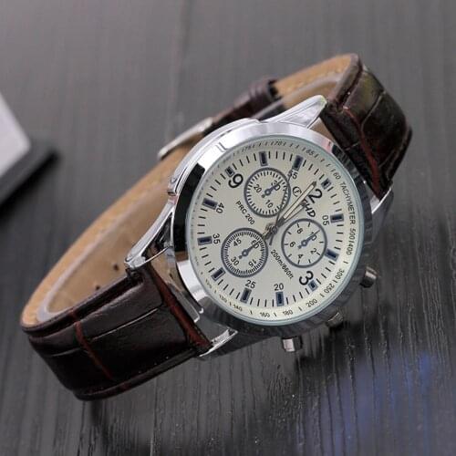 Fashion Luxury Mens Blue Ray Black Brown Leather Band Watch Shellhard Glass Dial Analog Quartz Wrist Watch Relogio Masculino