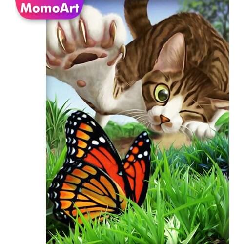 MomoArt Diamond Painting Cat Cross Stitch Diamond Mosaic Animal New Arrival Embroidery Butterfly Full Drill Square Wall Decor