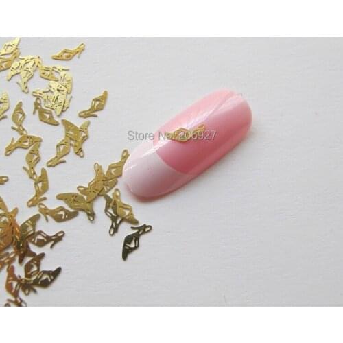MS84 100pcs Gold Cute High Heel Deco Nail Art Metal Sticker Nail Art Decoration Non-adheisve Sticker