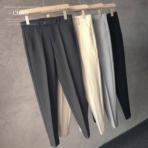 2021 Summer Suits Pants Mens Korean Fashion Solid Color Business Dress Pants Office Social Casual Slim Fit Nine Points Pants