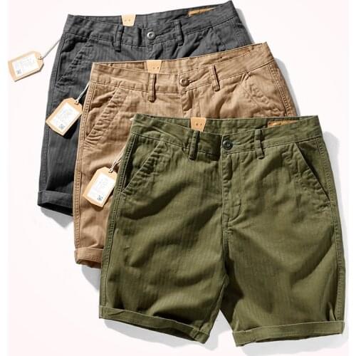 2021 Summer New Casual Shorts Mens Fashion Retro Pure Cotton Washed Old Fishbone Woven American Sports Knee Length Pants