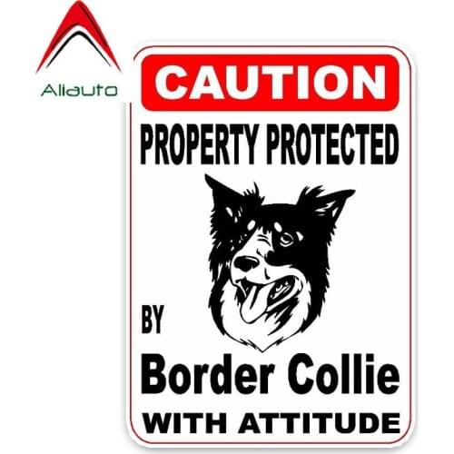 Aliauto Warning Car Sticker Property Protected By Border Collie Dog Sketch Waterproof Reflective Decoration Decals,15cm*11cm