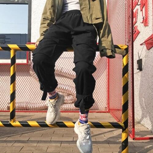 Spring And Autumn Womens Wear Youth New Loose Solid Color Trend Pocket Strap Buckle Tooling Casual Pants Leggings Hip Hop