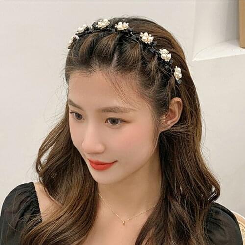 New Elegant Unisex Pearl Rhinestone Double Bangs Hair Clips Braided Hairbands Hairstyle Casual Headband Fashion Hair Accessories