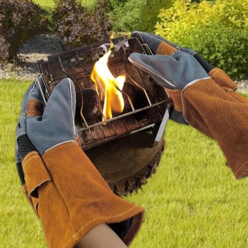 BBQ Gloves Cowhide High Temperature Resistance Oven Mitts Fireproof Anti-Scald Barbecue Gloves Heat Insulation Microwave Gloves