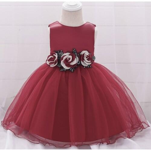 1St Birthday Dress For Baby Girls Sleeveless Party Dress NewBorn Christmas Red Clothing 1 2 Years Old Toddler Christening Gowns