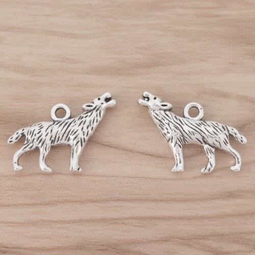 20 Pieces Silver Color Roaring Wolf 3D Charms Pendants 2 Sided for DIY Necklace Bracelet Jewellery Making Accessories 25x17mm