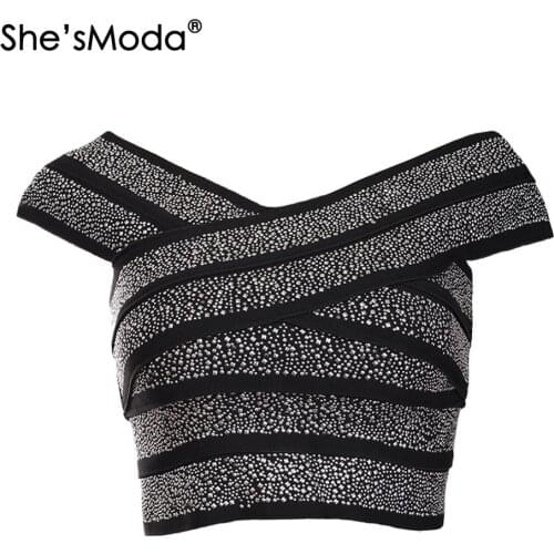 ShesModa Rivets Bandage Slash Neck Slim Womens Spandex Cropped Tops Vest Tank Bachelorette Plus Size