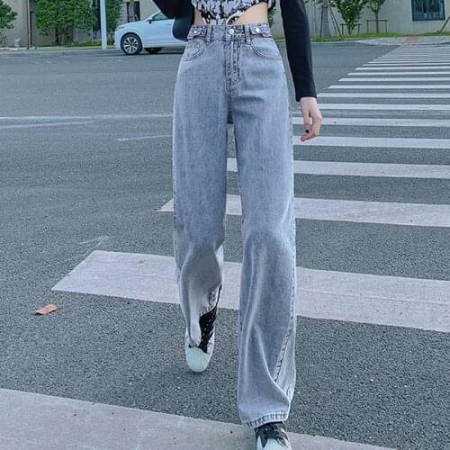 Shnsophi Autumn High Waist Wide Leg Denim Jeans Women Loose Vintage Straight Pants Fashion Trousers Streetwear Korea Pants