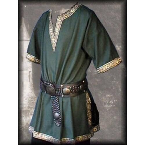 Medieval Viking Pirate Linen Top Shirt Costume Renaissance Mens Nordic Retro T-shirt Beard Cosplay Tee Lace-Up For Adult Belted