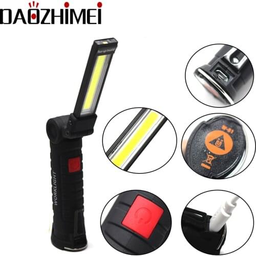 USB Rechargeable With Built-in Battery Set Multi Function Folding Work Light COB LED Camping Torch Flashlight+USB Charger