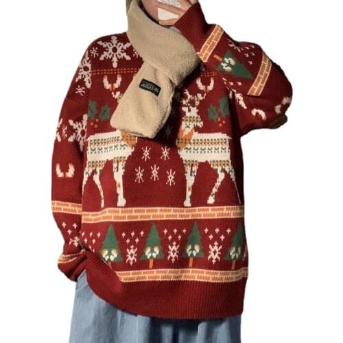 Wind autumn and winter Korean loose hedging men and women couples winter clothes all-match trendy Christmas sweater