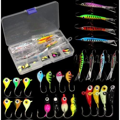 WALK FISH 26Pcs/Box 6 Type Winter Ice Fishing Lure Set With Box VIB Artificial Bait Sinking Ice Jig Lead Hook Fishing Tool