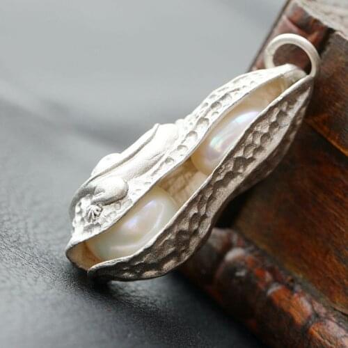 925 sterling silver pendant handmade silver inlaid natural pearl silver pendant restoring ancient ways of peanuts