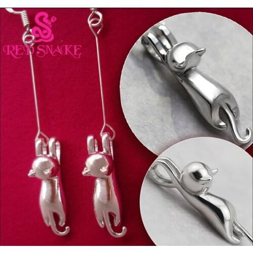 RED SNAKE Lovely Cute Cat Design Sliver plated Women and Girl Drop Earrings