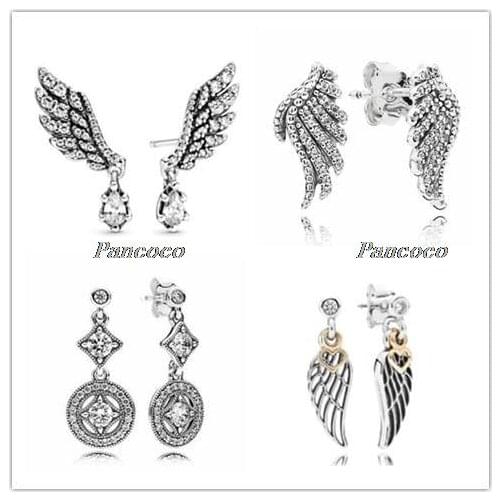 925 Sterling Silver Earring Dangling Magnificent Angel Wings Stud Earrings For Women Wedding Party Pandora Jewelry