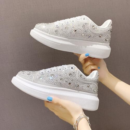 Full Diamond White Shoes Womens Autumn McQueen Board Shoes 2020 New Platform Platform Net Red Ins Casual Shoes