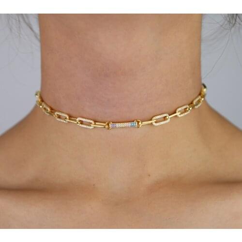 Women wedding choker necklace with rainbow cz paved hip hop necklace