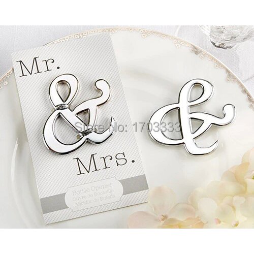 100pcs/Lot+Unique Design"Mr. & Mrs." Silver-Finished Ampersand Wine Bottle Opener Wedding Party Souvenir Gift+FREE SHIPPING