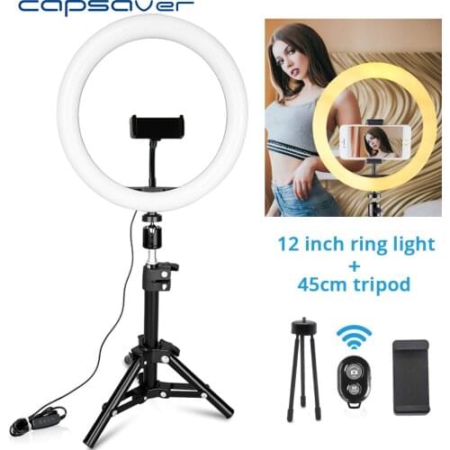 Capsaver 12 inch Dimmable LED Ring Light USB Ring Lamps 30cm Video Light with Tripod Phone Holder for Tik Tok Youtube Makeup