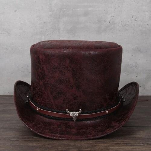 2021 3 Size Women Leather Top Hat Shower Lday Fedora Hat Magic Flat Steampunk Cosplay Pork Pie Party Caps Dropshiping 13cm