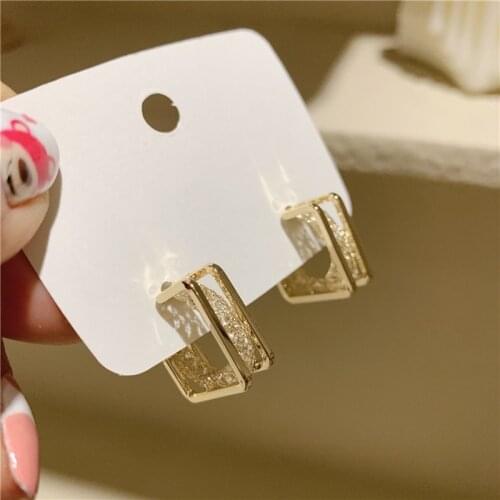 2021 New Contracted Fashion Korean Elegant Temperament Drop Earrings Joker Fine Metal Geometric Square Women Earrings Trend
