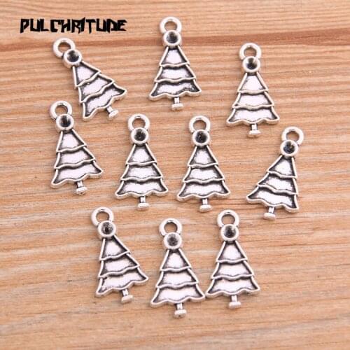 30PCS 11*21mm New Product Antique Silver color Color Tree Charms Christmas Pendant Jewelry Metal Alloy Jewelry Marking