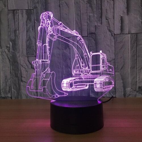 3D Excavator Night Light Illusion LED Table Lam 7 Colors USB Novelty Car Shape Desk Bedside Nightlight Deco Lamps For Kids Gift