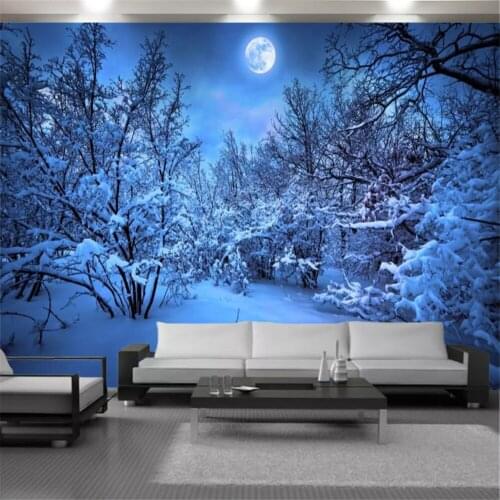 3d Wallcovering for Kitchen Romantic Forest Night Snow Scenery Modern Home Decor Living Room Bedroom Painting Mural Wallpapers