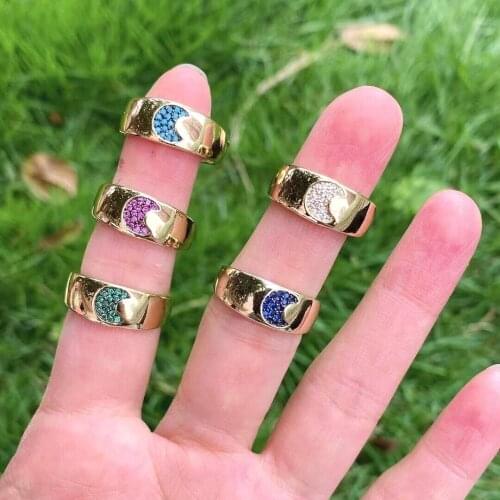 5Pcs Minimalist style lovely wide flat cz moon shape opening cuff gold ring for lady 2021 Trendy jewelry
