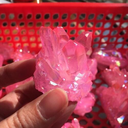 50-60g Rare beautiful rose flame aura quartz crystal cluster specimen