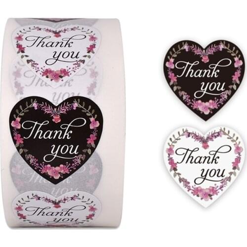 1 Inch 500 Pcs/Roll Heart Colorful Flowers Thank You Stickers for Envelope Baking Gifts Card Party Packaging Labels