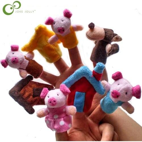 8pcs/lot Baby Cartoon 3 Little Pigs Characters Finger Puppets Theater Show Soft Dolls Props Kids Toys for Children Gift Game GYH