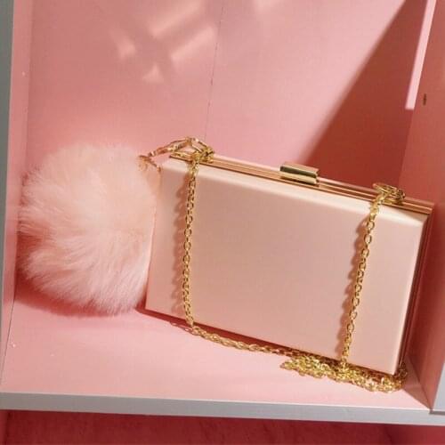 Acrylic Transparent Women Clutch Bag Chain Rabbit Fur Plush Messenger Bag Evening Bag Handbag Chain Shoulder Bag