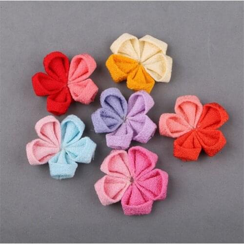 Free Shipping 30PCs Handmade 3D Double Colors Fabric Flower Button Patch Sticker Craft DIY Ornament Accessories Girls Hair Bow