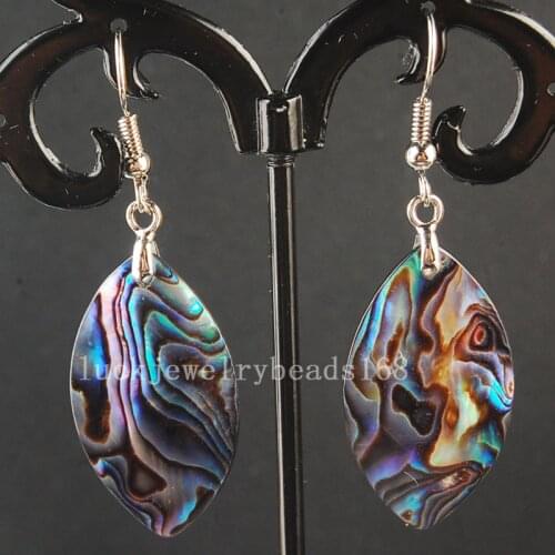 Free Shipping Fashion Jewelry 17x31mm New Zealand Ablone Shell Art Beads Earrings 1Pair C3598