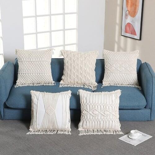 New Style Braided Pillowcase Nordic Bohemian Style Braided Rope Pillowcase Retro Knitted Tassel Pillowcase