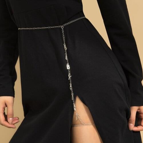 Sexy Single-layer Geometric Tassel Letter Waist Chain European and American Trend Temperament Metal Chain One-piece Thigh Chain
