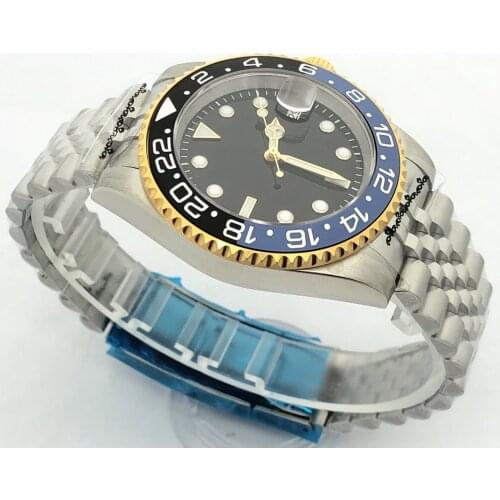 904L stainless steel bracelet watch male mechanical clock military casual waterproof male watch black blue bezel MH35 case gold
