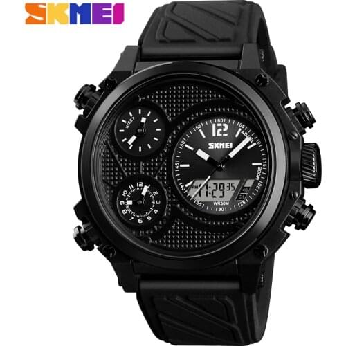SKMEI TOP Brand Men Fashion Watches Double Time 50M Waterproof Digita Wristwatches Alarm Chrono EL Light Week Display Wristband
