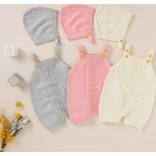 Bobora Newborn Baby Knit Sleeveless Romper+Hat Set Toddler Clothing One Piece Jumpsuit Outfits Clothes