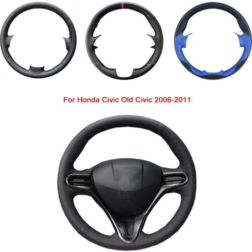 Breathable Punch Hand-Stitched Black Artificial Leather Car Steering Wheel Cover For Honda Civic Old Civic 2006-2011