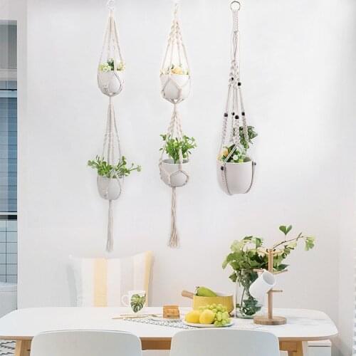 Europe Plant Hangers Indoor Hanging Planter Basket With Wood Beads Decorative Hanging Baskets Flowerpot Plant Holder Vintage