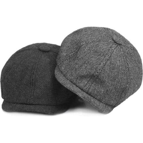 Vintage Newsboy Caps Men Women Herringbone Flat Caps Gatsby Cap Coffee Grey Beret Hats
